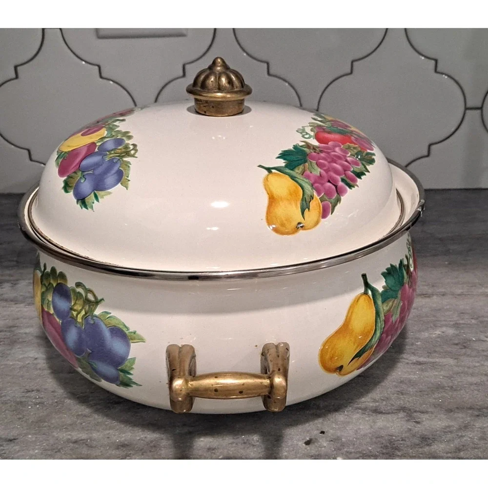 Metro 3 Qt. Enamelware Pot Enamel 3 Quart Pot Dutch Oven Brass Handles Non Stick